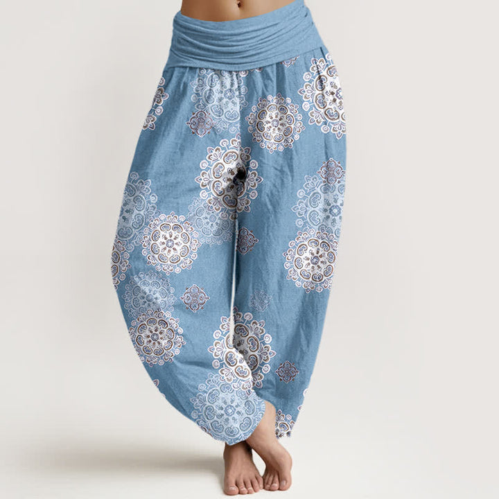 Buddha Stones Pantalones harem de algodón puro con estampado floral mandala variado para mujer, cintura elástica. - Azul cielo claro - US16，UK/AU20，EU48 (3XL) - image 0