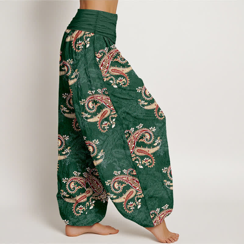 Buddha Stones Pantalones harem de mujer con elegante estampado paisley de algodón puro y cintura elástica. - image 2