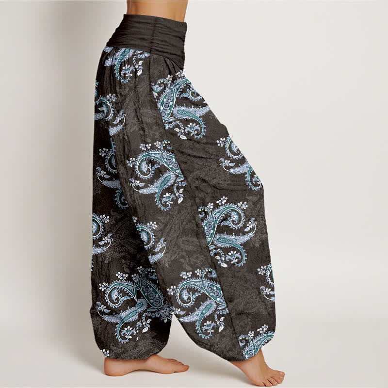 Buddha Stones Pantalones harem de mujer con elegante estampado paisley de algodón puro y cintura elástica. - image 10