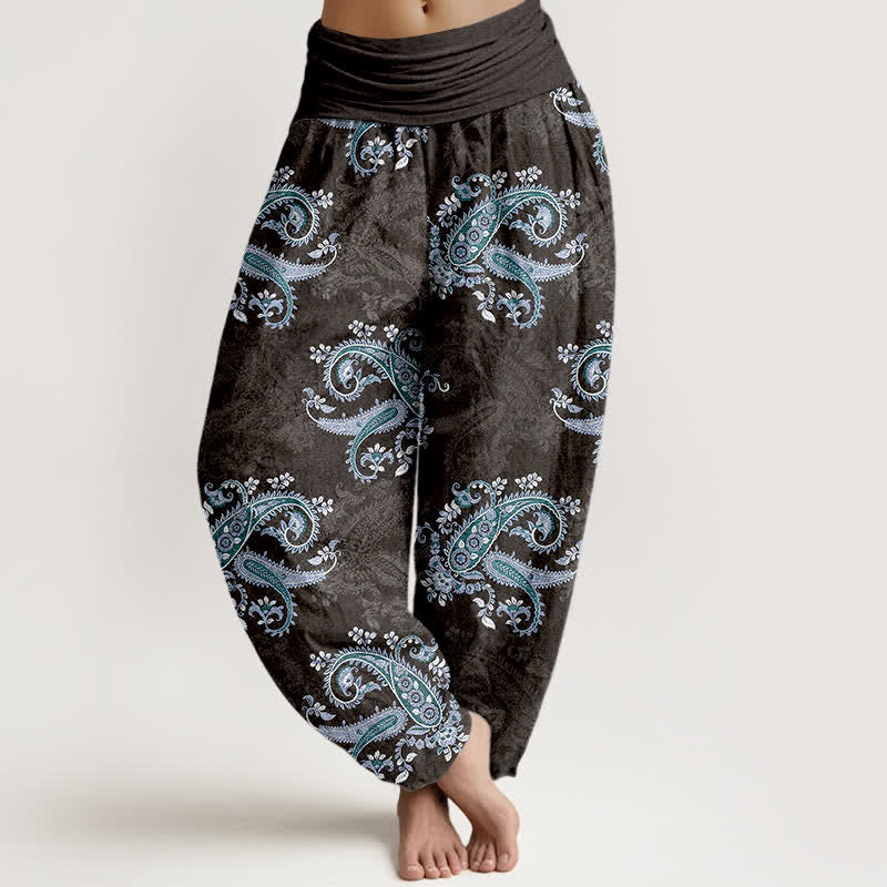 Buddha Stones Pantalones harem de mujer con elegante estampado paisley de algodón puro y cintura elástica. - Negro - US16，UK/AU20，EU48 (3XL) - image 8