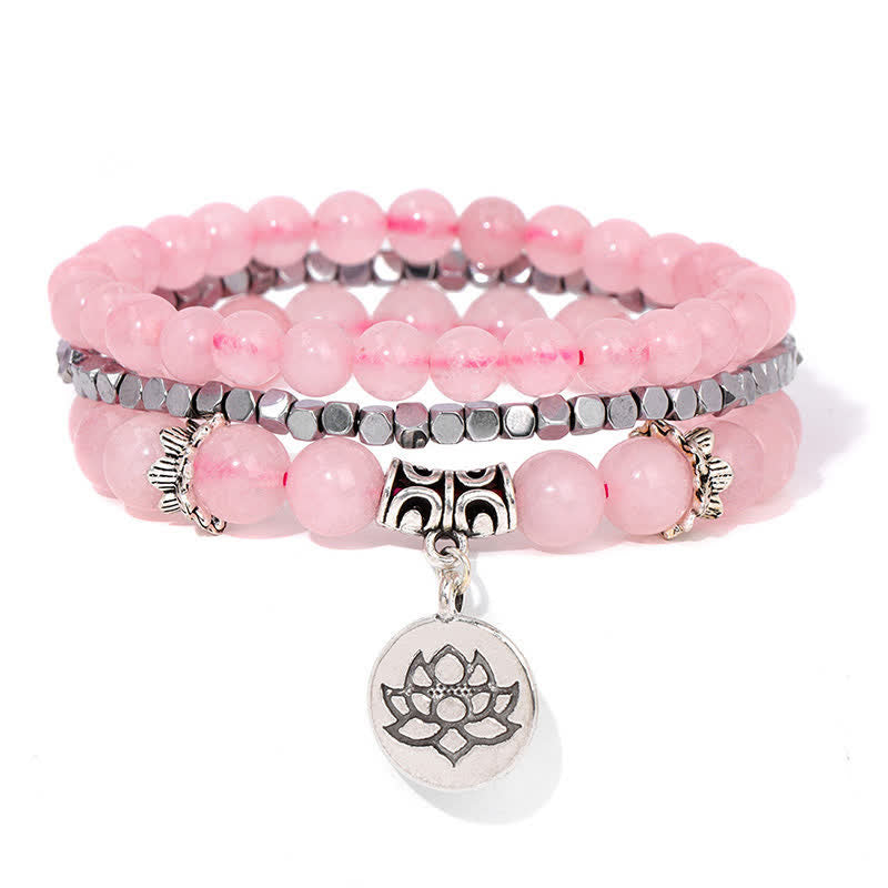 Buddha Stones Pulsera de cuentas de jaspe cebra y loto (3 piezas) - Cuarzo rosa (Amor ♥ Amor propio) - image 10