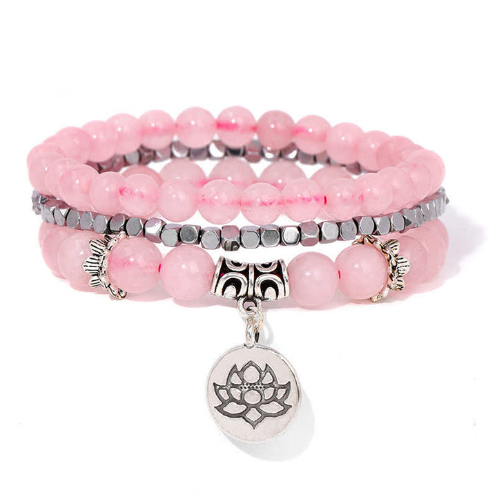 Buddha Stones Pulsera de cuentas de jaspe cebra y loto (3 piezas) - Cuarzo rosa (Amor ♥ Amor propio) - image 10