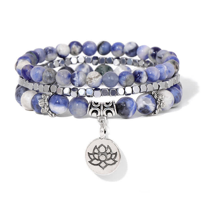 Buddha Stones Pulsera de cuentas de jaspe cebra y loto (3 piezas) - Sodalita (Calma ♥ Armonía) - image 15