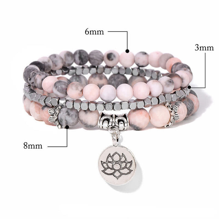 Buddha Stones Pulsera de cuentas de jaspe cebra y loto (3 piezas) - image 4