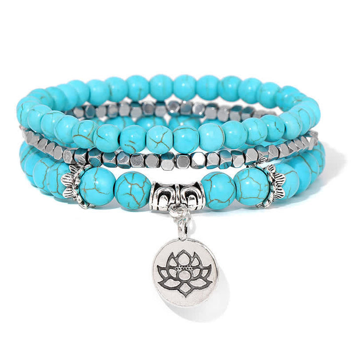 Buddha Stones Pulsera de cuentas de jaspe cebra y loto (3 piezas) - Turquesa (Protección ♥ Comunicación) - image 8