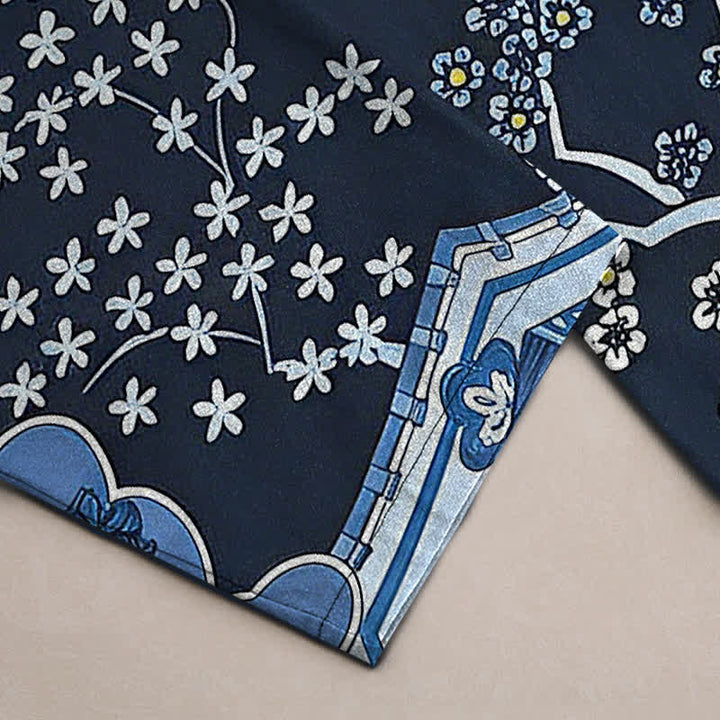 Buddha Stones Pantalones de hombre de algodón blanco con estampado floral de nubes, corte ajustado y bolsillos. - image 3