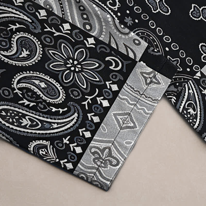 Buddha Stones Pantalones de algodón para hombre con estampado paisley variado, corte ajustado y bolsillos. - image 3