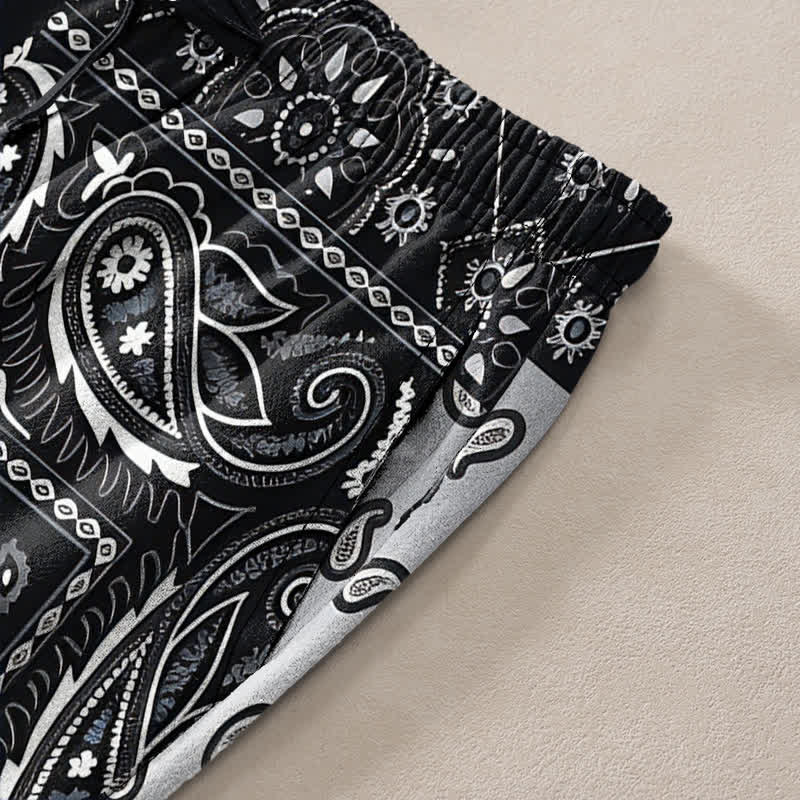 Buddha Stones Pantalones de algodón para hombre con estampado paisley variado, corte ajustado y bolsillos. - image 2