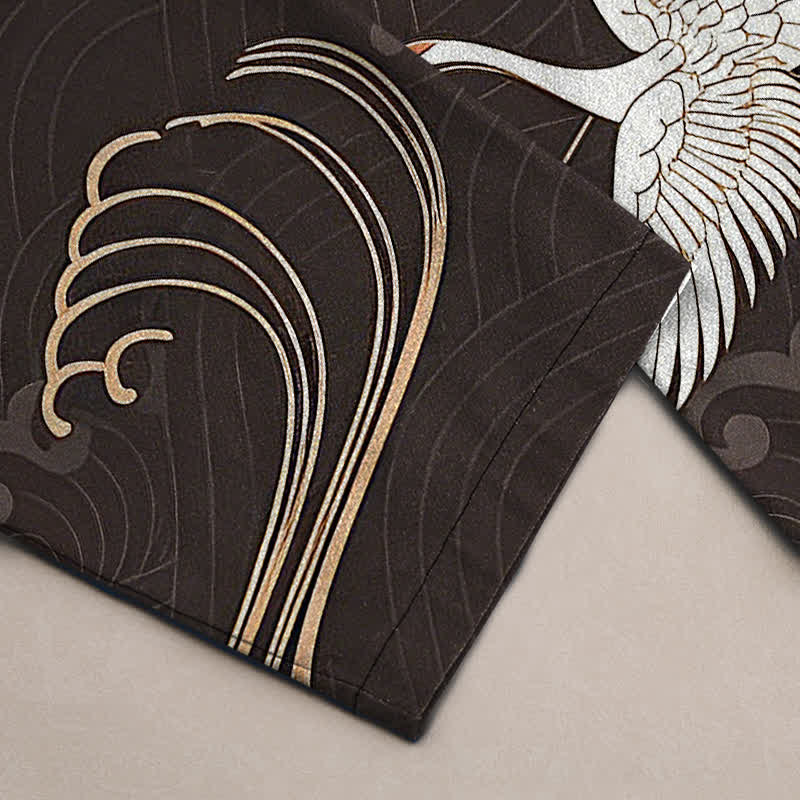 Buddha Stones Pantalones de hombre de algodón blanco con estampado de grullas doradas y corte ajustado, con bolsillos. - image 3