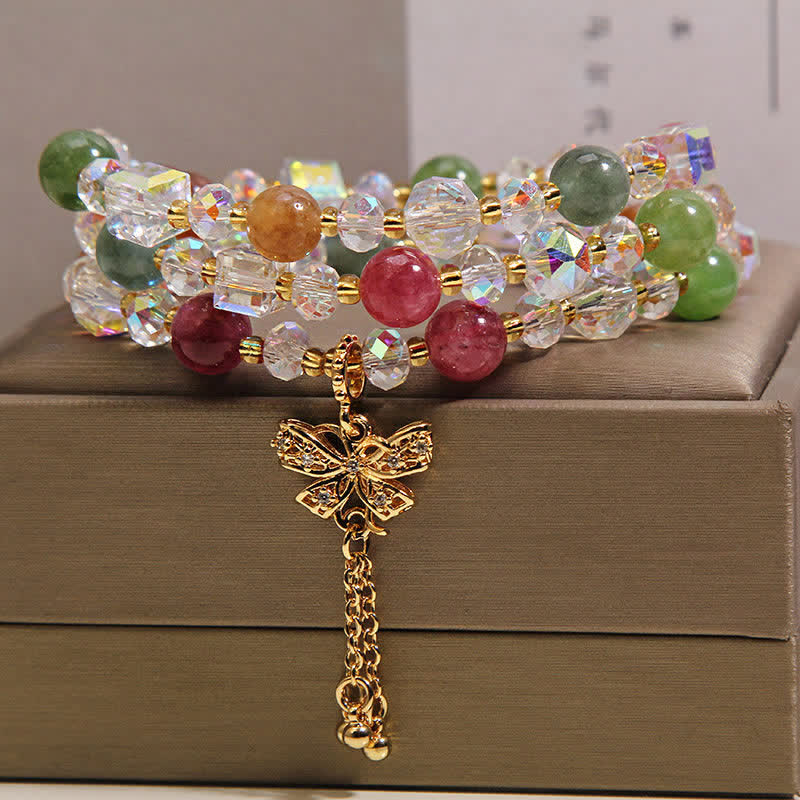 Buddha Stones Colgante de mariposa de turmalina Transformación Pulsera facetada de tres capas - image 2