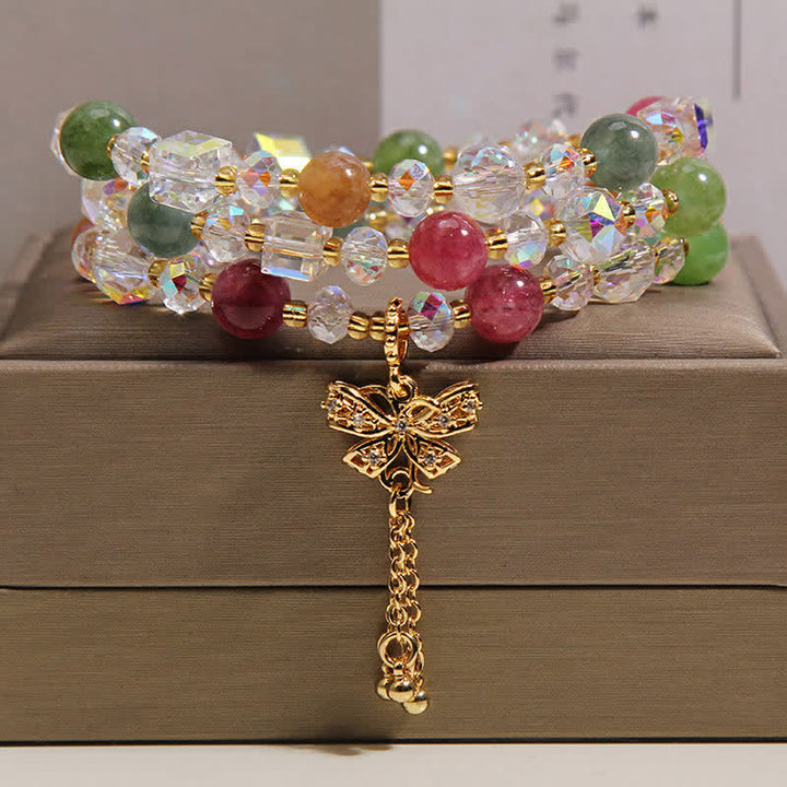 Buddha Stones Colgante de mariposa de turmalina Transformación Pulsera facetada de tres capas - image 1
