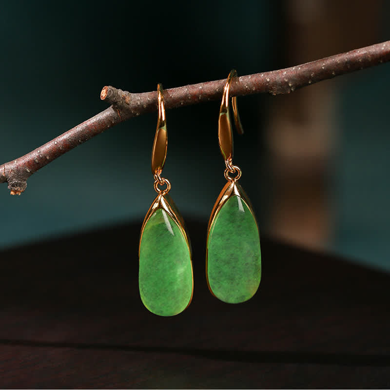 Buddha Stones Pendientes de jade con forma de lágrima y protección, tono dorado vintage. - image 1