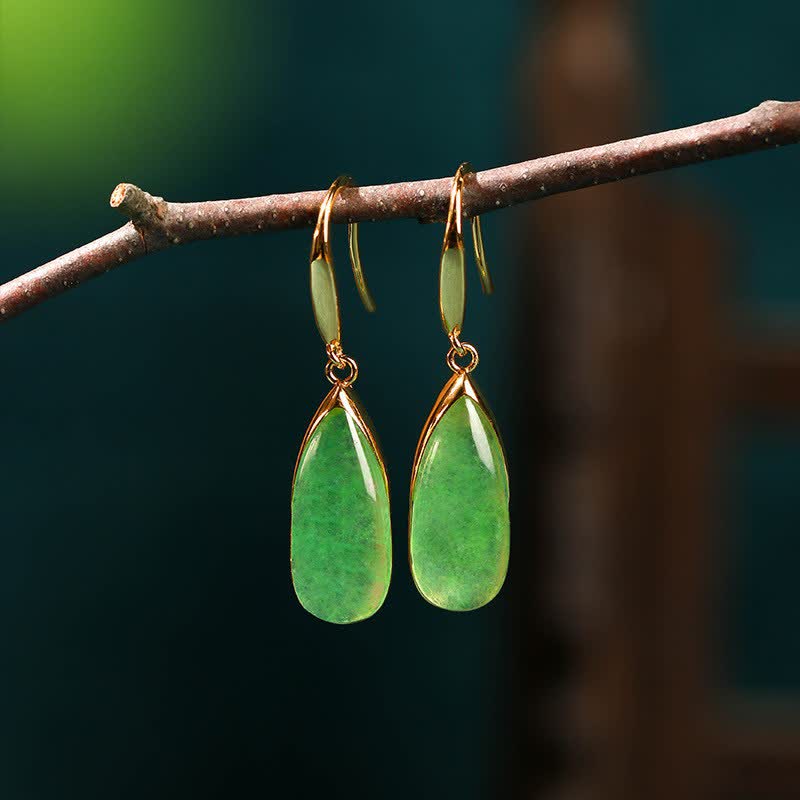 Buddha Stones Pendientes de jade con forma de lágrima y protección, tono dorado vintage. - Pendientes de jade en forma de lágrima - Cobre (Conexión armónica ♥ Puesta a tierra) - image 0