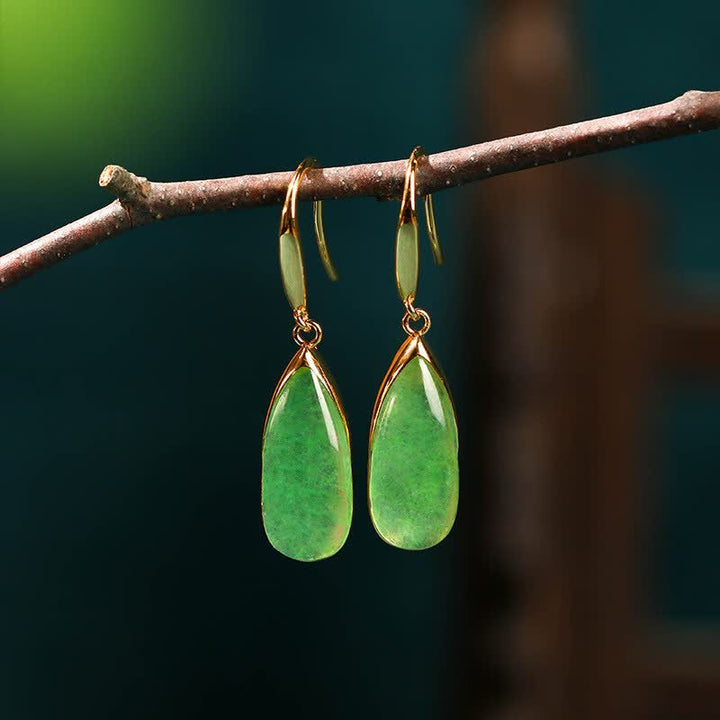 Buddha Stones Pendientes de jade con forma de lágrima y protección, tono dorado vintage. - Pendientes de jade en forma de lágrima - Cobre (Conexión armónica ♥ Puesta a tierra) - image 0