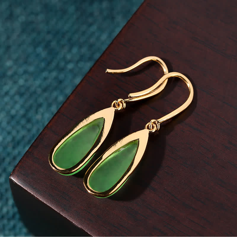 Buddha Stones Pendientes de jade con forma de lágrima y protección, tono dorado vintage. - image 2