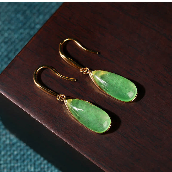Buddha Stones Pendientes de jade con forma de lágrima y protección, tono dorado vintage. - image 3