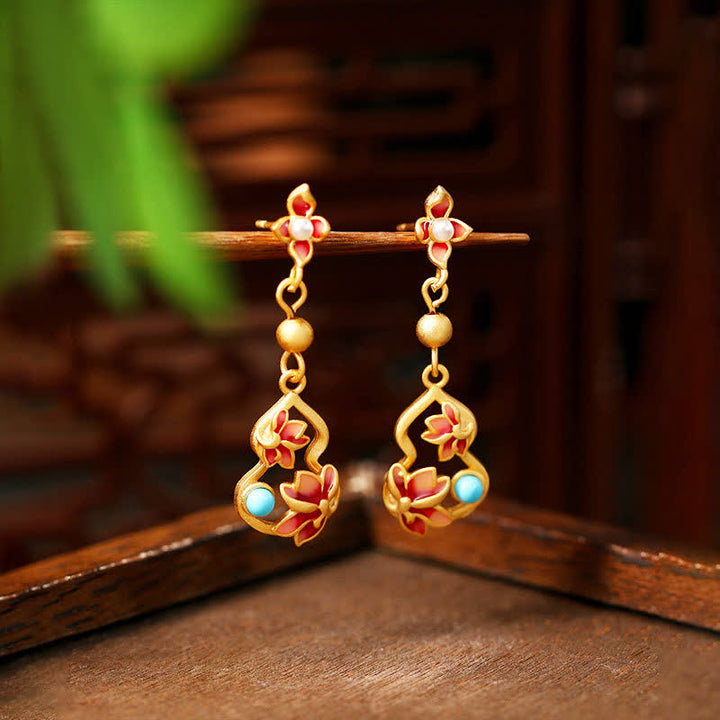 Buddha Stones Pendientes colgantes con iluminación y acento de calabaza de loto cloisonné turquesa - Lotus (Iluminación ♥ Nuevos Comienzos) - Cobre (Conexión armónica ♥ Puesta a tierra) - image 0