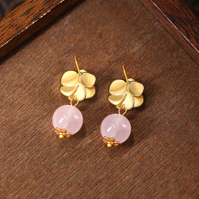 Buddha Stones Pendientes colgantes de cuarzo rosa con camelia y energía amorosa - image 2
