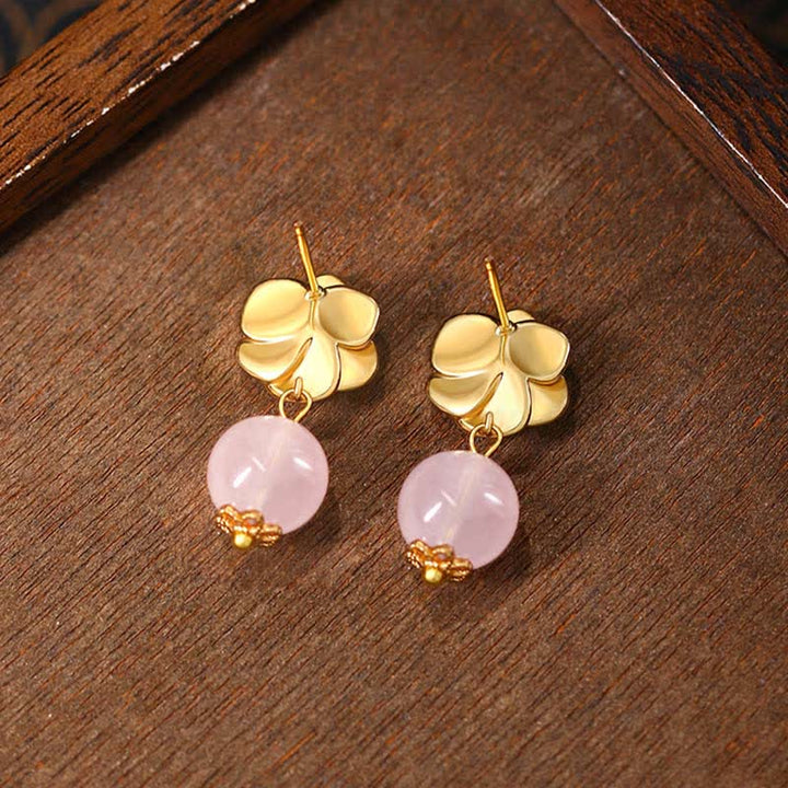 Buddha Stones Pendientes colgantes de cuarzo rosa con camelia y energía amorosa - image 2