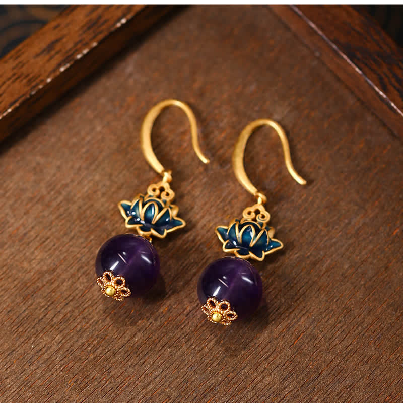 Buddha Stones Pendientes colgantes de amatista Lotus Enlightenment - image 1