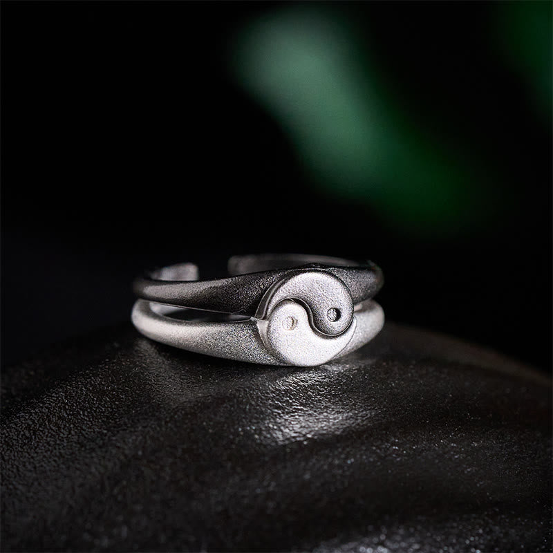 Buddha Stones Anillo ajustable de cobre texturizado estilo retro Yin Yang con diseño de armonía. - image 1