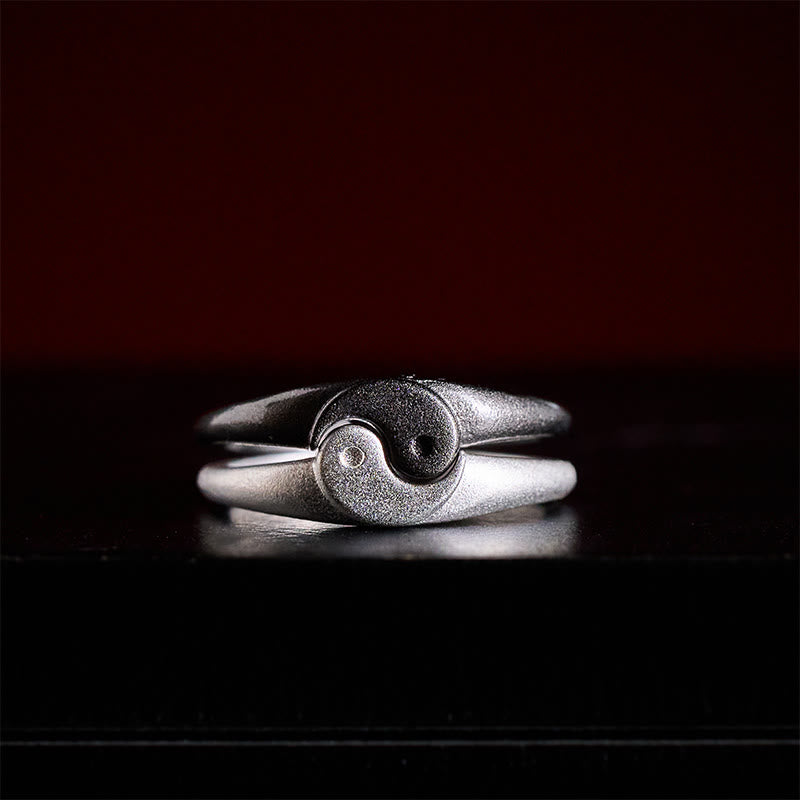 Buddha Stones Anillo ajustable de cobre texturizado estilo retro Yin Yang con diseño de armonía. - 2 piezas Yin y Yang (ajustables) - image 0