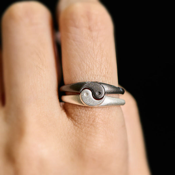 Buddha Stones Anillo ajustable de cobre texturizado estilo retro Yin Yang con diseño de armonía. - image 10
