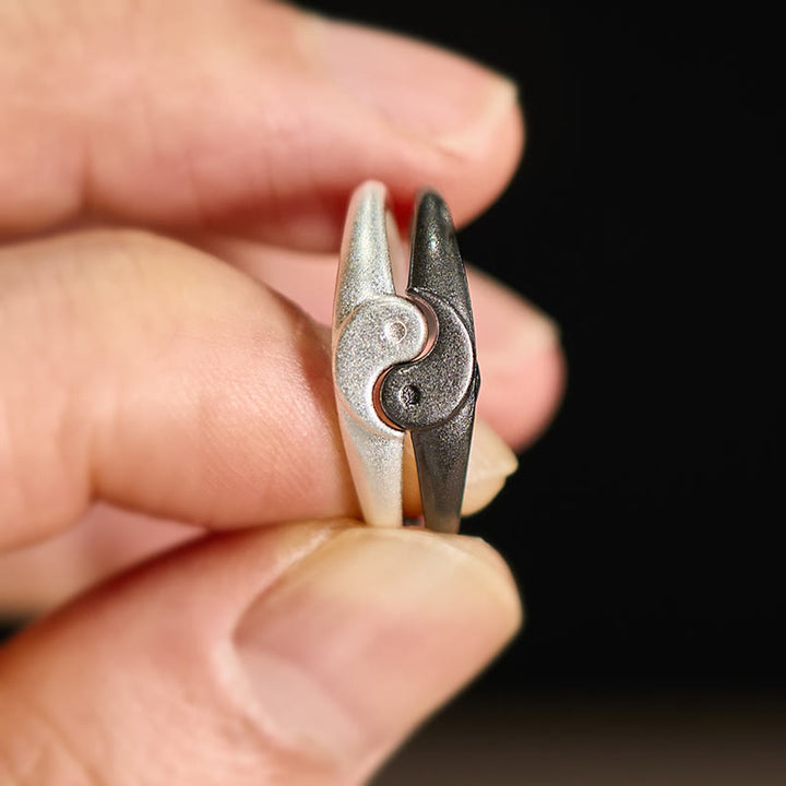 Buddha Stones Anillo ajustable de cobre texturizado estilo retro Yin Yang con diseño de armonía. - image 8
