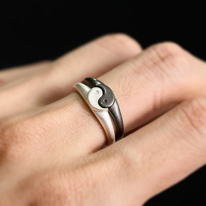 Buddha Stones Anillo ajustable de cobre texturizado estilo retro Yin Yang con diseño de armonía. - image 12