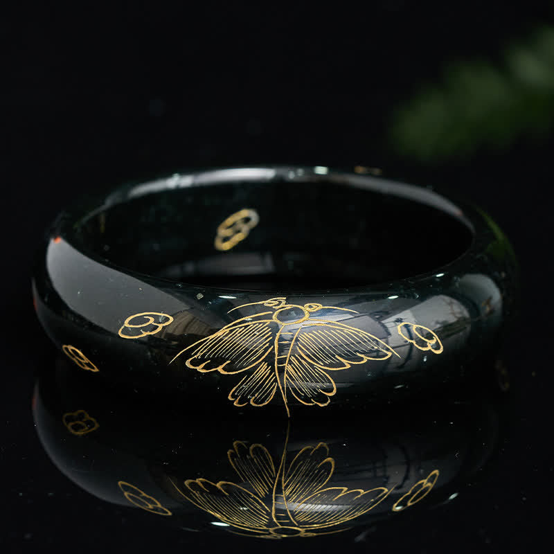 Buddha Stones Pulsera rígida Harmony tallada en jade cian natural - image 4