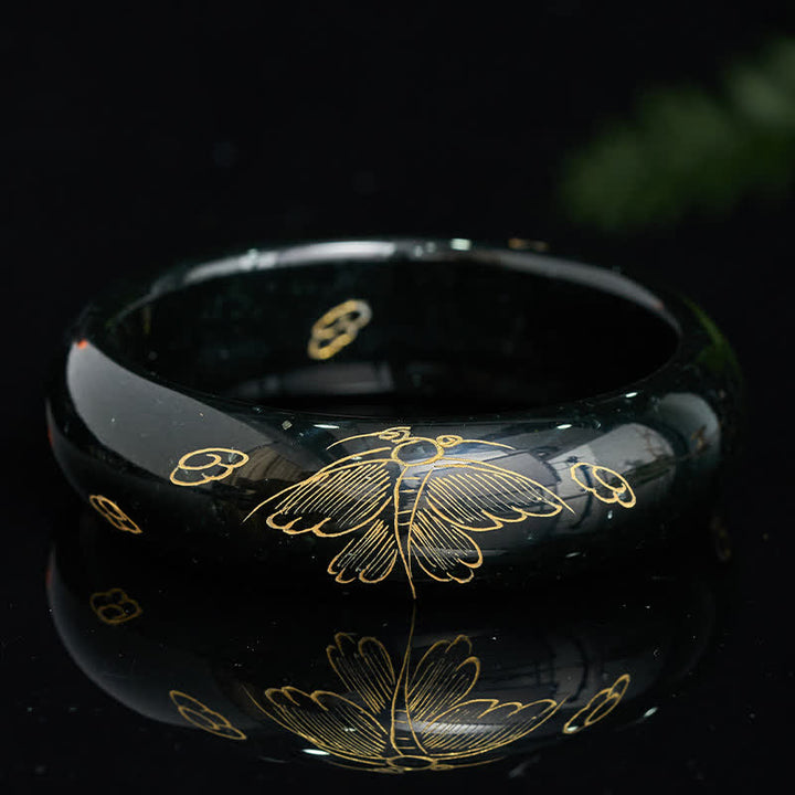 Buddha Stones Pulsera rígida Harmony tallada en jade cian natural - image 4