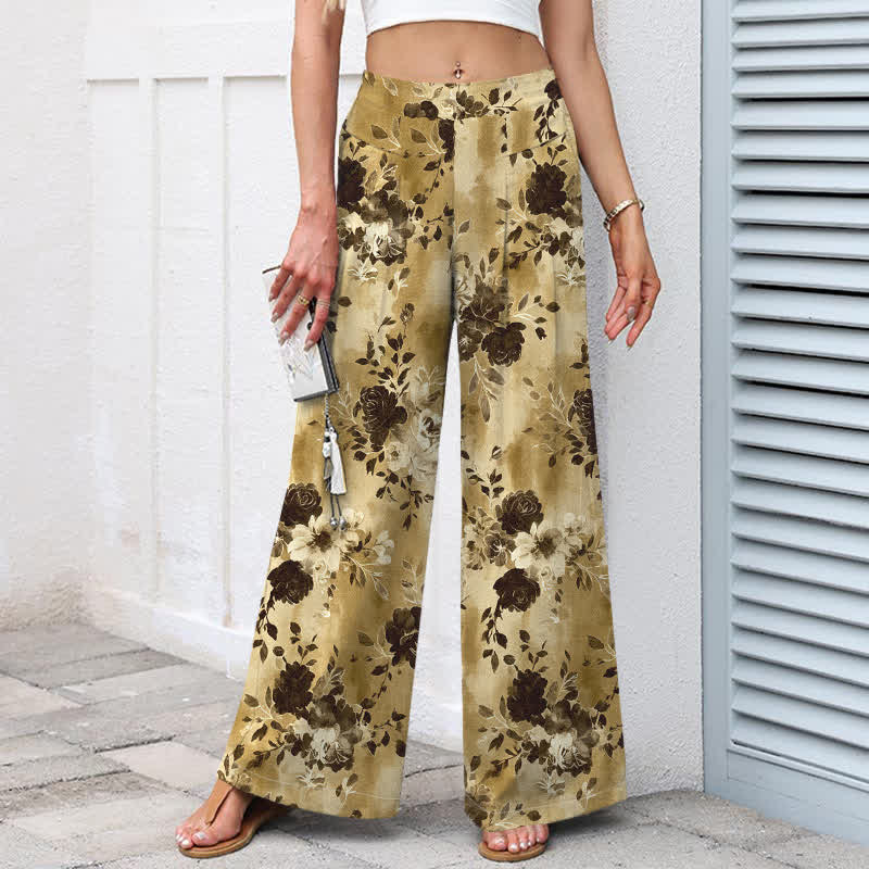 Buddha Stones Pantalones de mujer de algodón y lino con estampado floral, cintura elástica y pernera ancha con bolsillos. - image 5