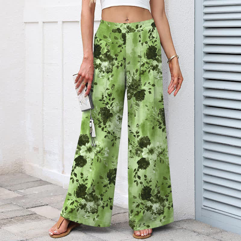 Buddha Stones Pantalones de mujer de algodón y lino con estampado floral, cintura elástica y pernera ancha con bolsillos. - image 9