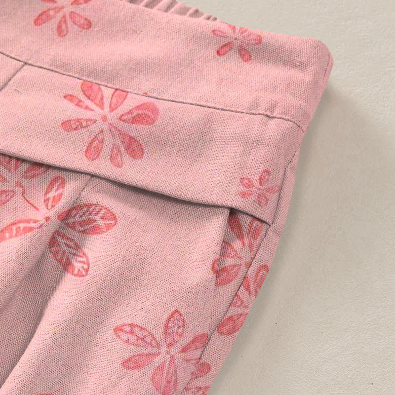 Buddha Stones Pantalones de mujer de lino y algodón con estampado floral romántico, cintura elástica y pernera ancha con bolsillos. - image 2