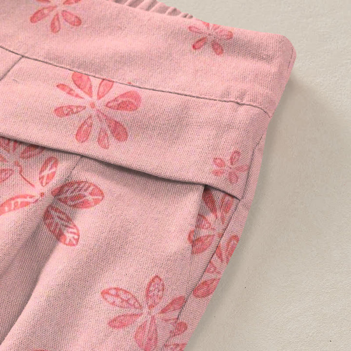 Buddha Stones Pantalones de mujer de lino y algodón con estampado floral romántico, cintura elástica y pernera ancha con bolsillos. - image 2