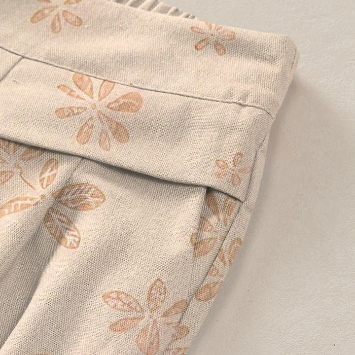 Buddha Stones Pantalones de mujer de lino y algodón con estampado floral romántico, cintura elástica y pernera ancha con bolsillos. - image 6