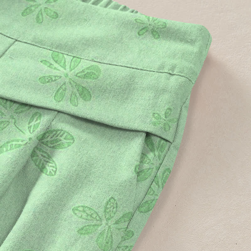 Buddha Stones Pantalones de mujer de lino y algodón con estampado floral romántico, cintura elástica y pernera ancha con bolsillos. - image 10