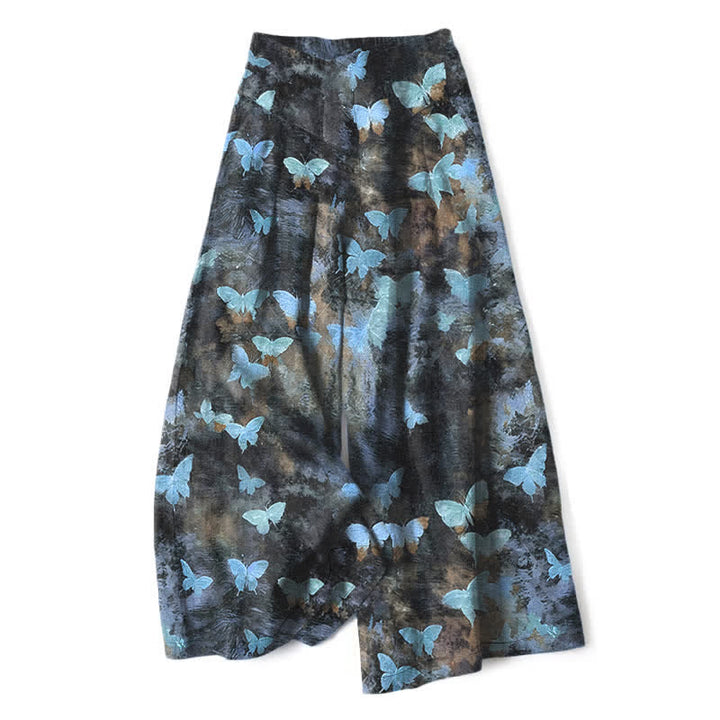 Buddha Stones Pantalones de mujer de algodón y lino con estampado de mariposas, cintura elástica y pernera ancha con bolsillos. - Azul cielo profundo - US16，UK/AU20，EU48 (3XL) - image 4