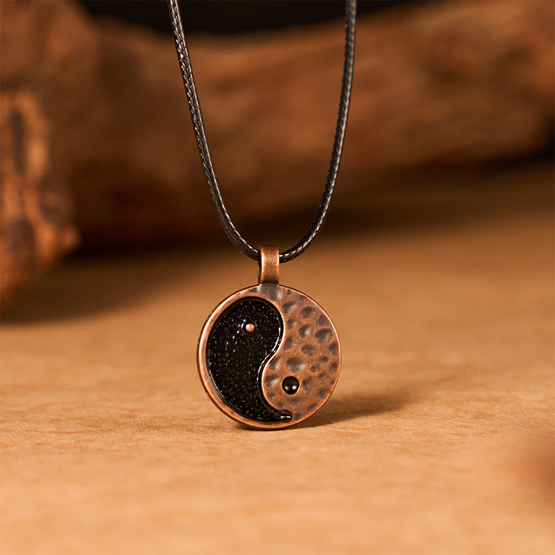 Buddha Stones Collar con colgante de armonía de cuero y aleación Yin Yang vintage - image 1
