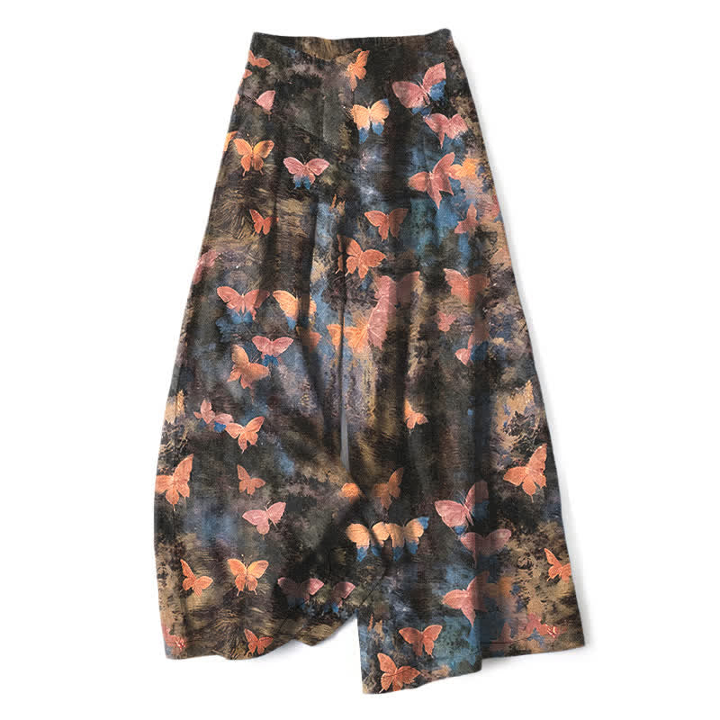 Buddha Stones Pantalones de mujer de algodón y lino con estampado de mariposas, cintura elástica y pernera ancha con bolsillos. - Rosa - US16，UK/AU20，EU48 (3XL) - image 8