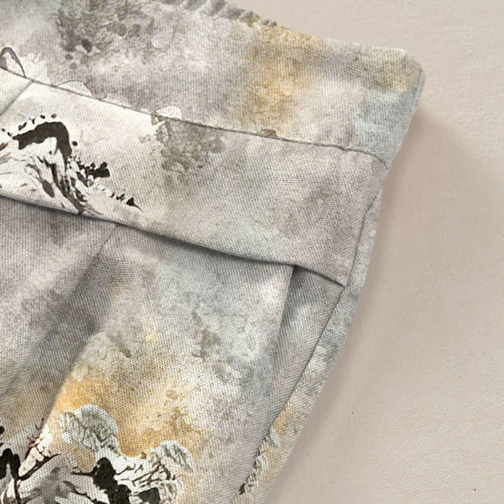 Buddha Stones Pantalones de mujer de algodón y lino con estampado de lavado a la tinta, cintura elástica, pernera ancha y bolsillos. - image 2
