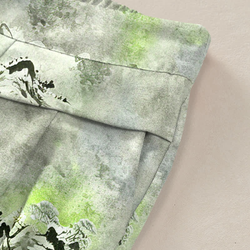 Buddha Stones Pantalones de mujer de algodón y lino con estampado de lavado a la tinta, cintura elástica, pernera ancha y bolsillos. - image 10