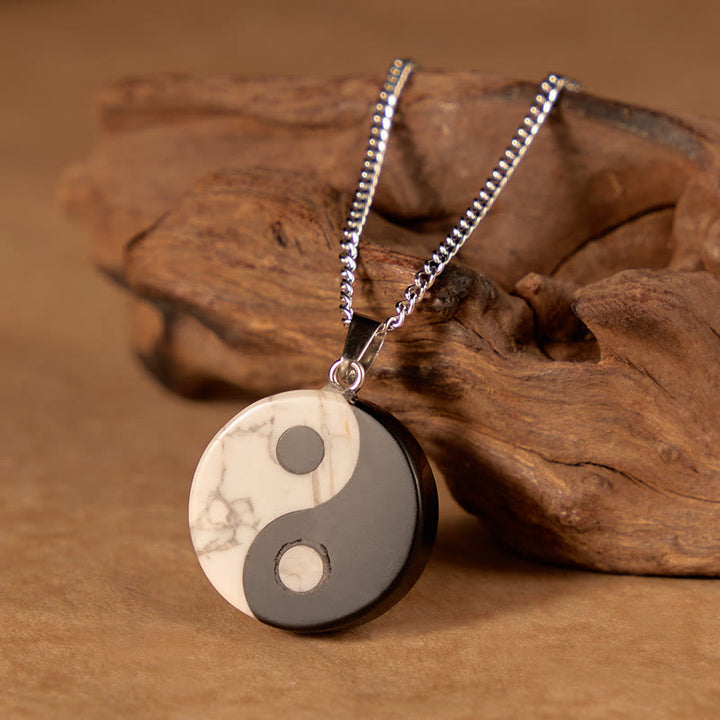 Buddha Stones Collar de fuerza Yin Yang Tai Chi con obsidiana negra natural y turquesa blanca. - image 1