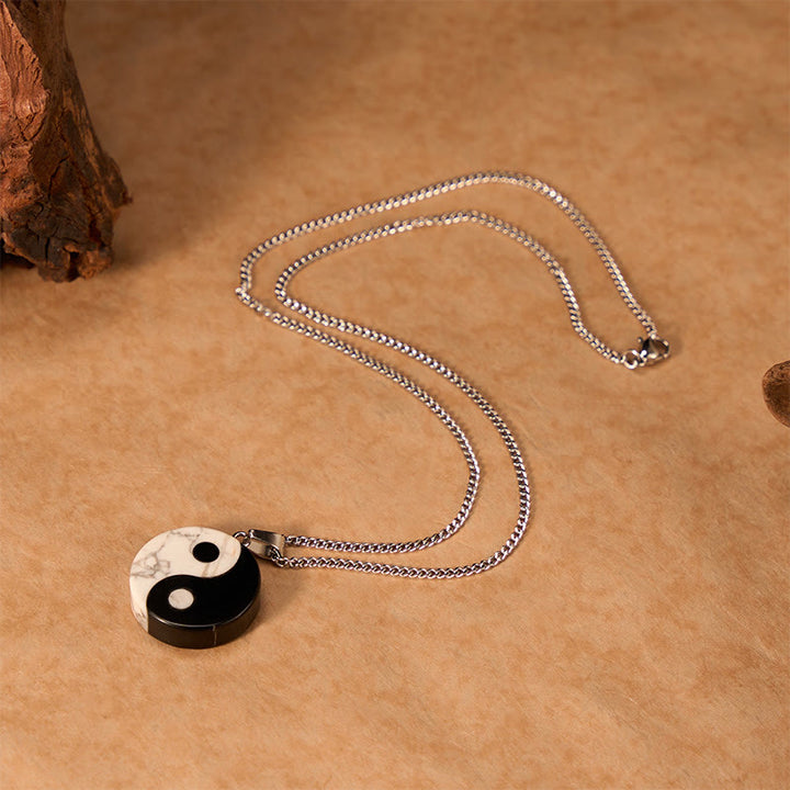 Buddha Stones Collar de fuerza Yin Yang Tai Chi con obsidiana negra natural y turquesa blanca. - image 3