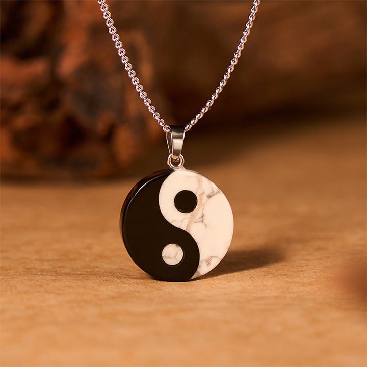 Buddha Stones Collar de fuerza Yin Yang Tai Chi con obsidiana negra natural y turquesa blanca. - image 2