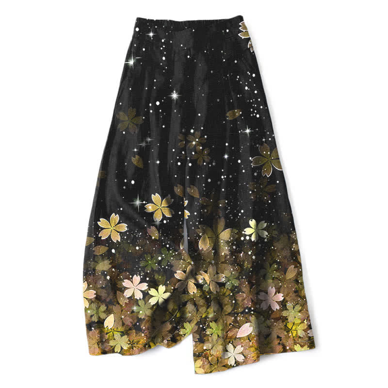 Buddha Stones Pantalones de mujer de lino y algodón con estampado Sakura en color negro, cintura elástica y pernera ancha con bolsillos. - Amarillo - US16，UK/AU20，EU48 (3XL) - image 4