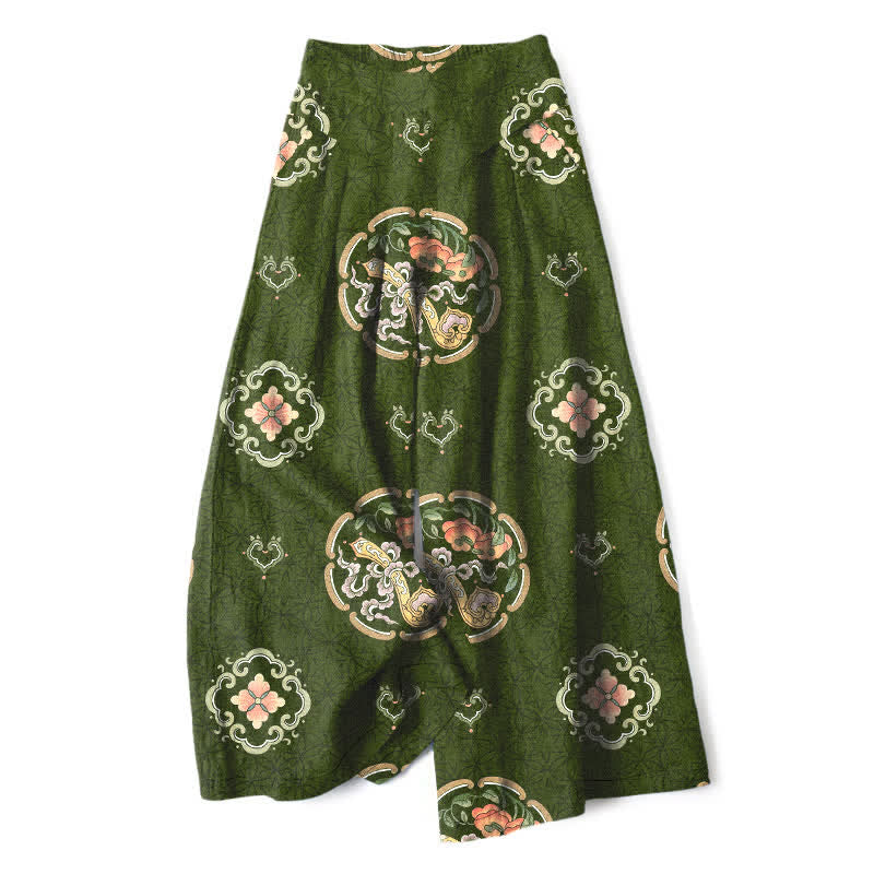 Buddha Stones Pantalones de mujer de algodón y lino con estampado bohemio de medallones, cintura elástica y pernera ancha con bolsillos. - Verde oliva oscuro - US16，UK/AU20，EU48 (3XL) - image 8