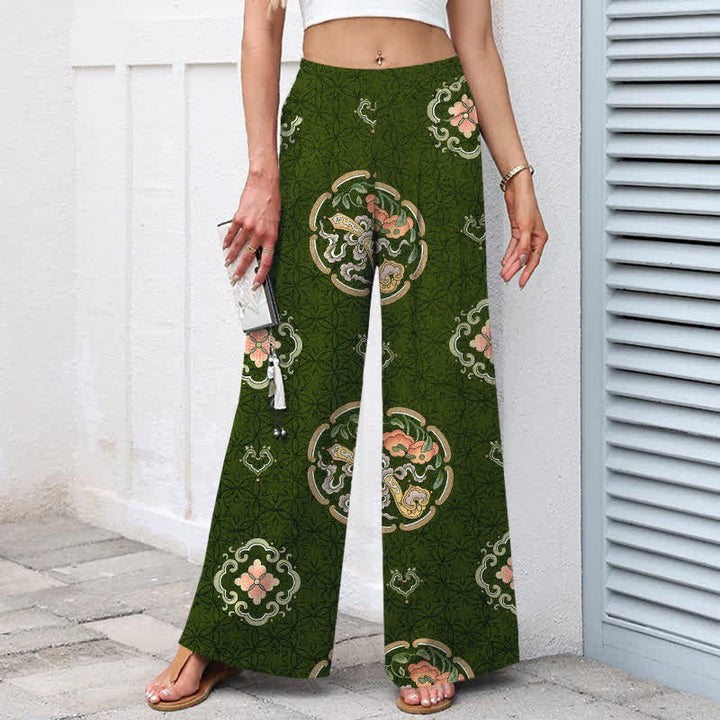 Buddha Stones Pantalones de mujer de algodón y lino con estampado bohemio de medallones, cintura elástica y pernera ancha con bolsillos. - image 9