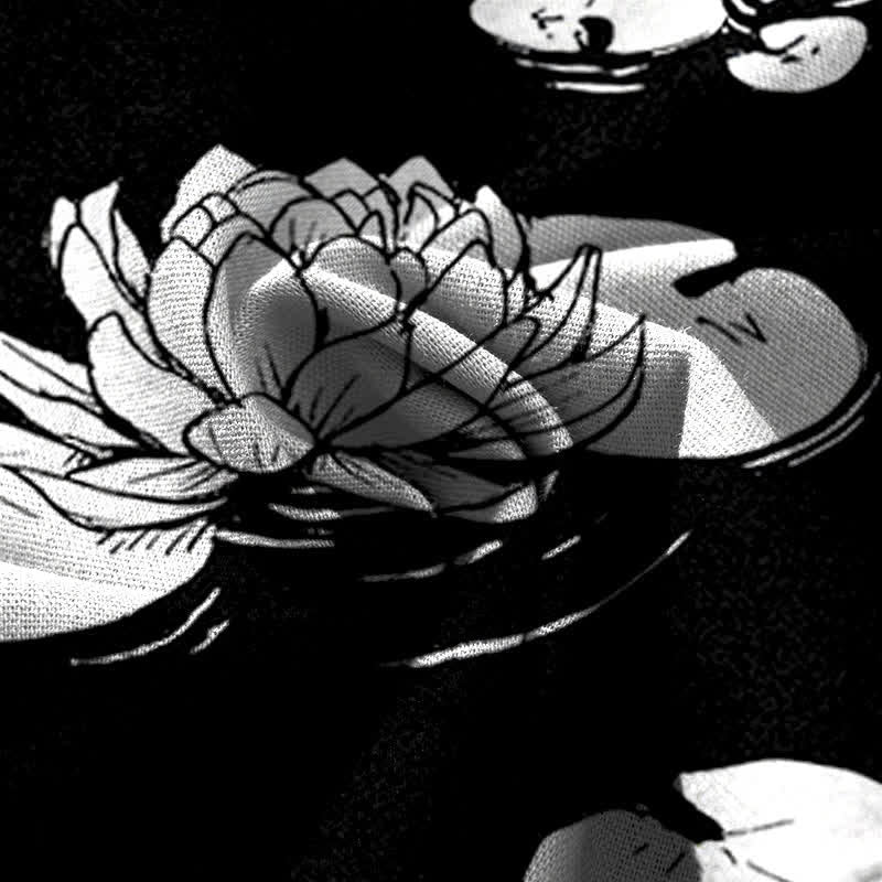 Buddha Stones Pantalones de mujer de algodón y lino con estampado de hojas de loto, cintura elástica y pernera ancha con bolsillos. - image 7