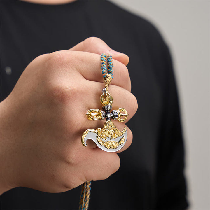 Buddha Stones Colgante de collar con dije de tótem tibetano tallado en relieve Vajra de cobre para conexión a tierra. - image 4
